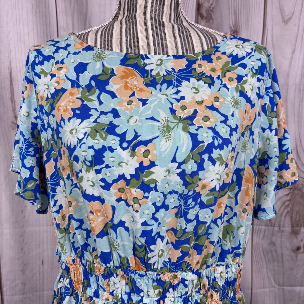 Croft & Barrow Midi Dress Cottagecore Feminine Lightweight Blue Floral Size 0X - Picture 4 of 14